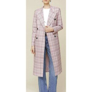 Avec Les Filles Pink Plaid Tailored Trench Coat Size Small